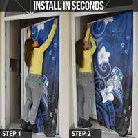 Polynesia Hammerhead Shark Door Cover Blue Tribal Pattern With Plumeria LT05 - Polynesian Pride