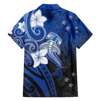 Polynesia Hammerhead Shark Family Matching Off Shoulder Maxi Dress and Hawaiian Shirt Blue Tribal Pattern With Plumeria LT05 - Polynesian Pride