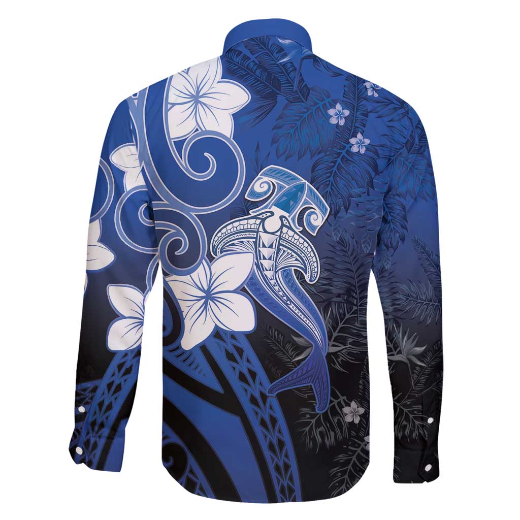 Polynesia Hammerhead Shark Family Matching Off Shoulder Maxi Dress and Hawaiian Shirt Blue Tribal Pattern With Plumeria LT05 - Polynesian Pride