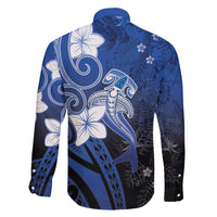 Polynesia Hammerhead Shark Family Matching Off Shoulder Maxi Dress and Hawaiian Shirt Blue Tribal Pattern With Plumeria LT05 - Polynesian Pride