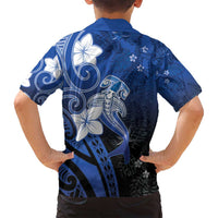 Polynesia Hammerhead Shark Family Matching Puletasi and Hawaiian Shirt Blue Tribal Pattern With Plumeria - Polynesian Pride