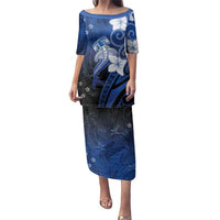 Polynesia Hammerhead Shark Family Matching Puletasi and Hawaiian Shirt Blue Tribal Pattern With Plumeria - Polynesian Pride