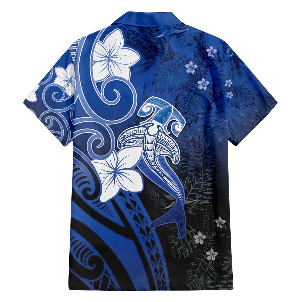 Polynesia Hammerhead Shark Family Matching Summer Maxi Dress and Hawaiian Shirt Blue Tribal Pattern With Plumeria - Polynesian Pride