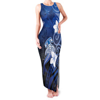 Polynesia Hammerhead Shark Family Matching Tank Maxi Dress and Hawaiian Shirt Blue Tribal Pattern With Plumeria LT05 Mom's Dress Blue - Polynesian Pride
