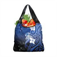 Polynesia Hammerhead Shark Grocery Bag Blue Tribal Pattern With Plumeria LT05 1-pack One Size Blue - Polynesian Pride