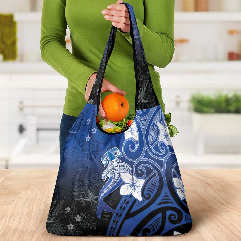 Polynesia Hammerhead Shark Grocery Bag Blue Tribal Pattern With Plumeria LT05 - Polynesian Pride