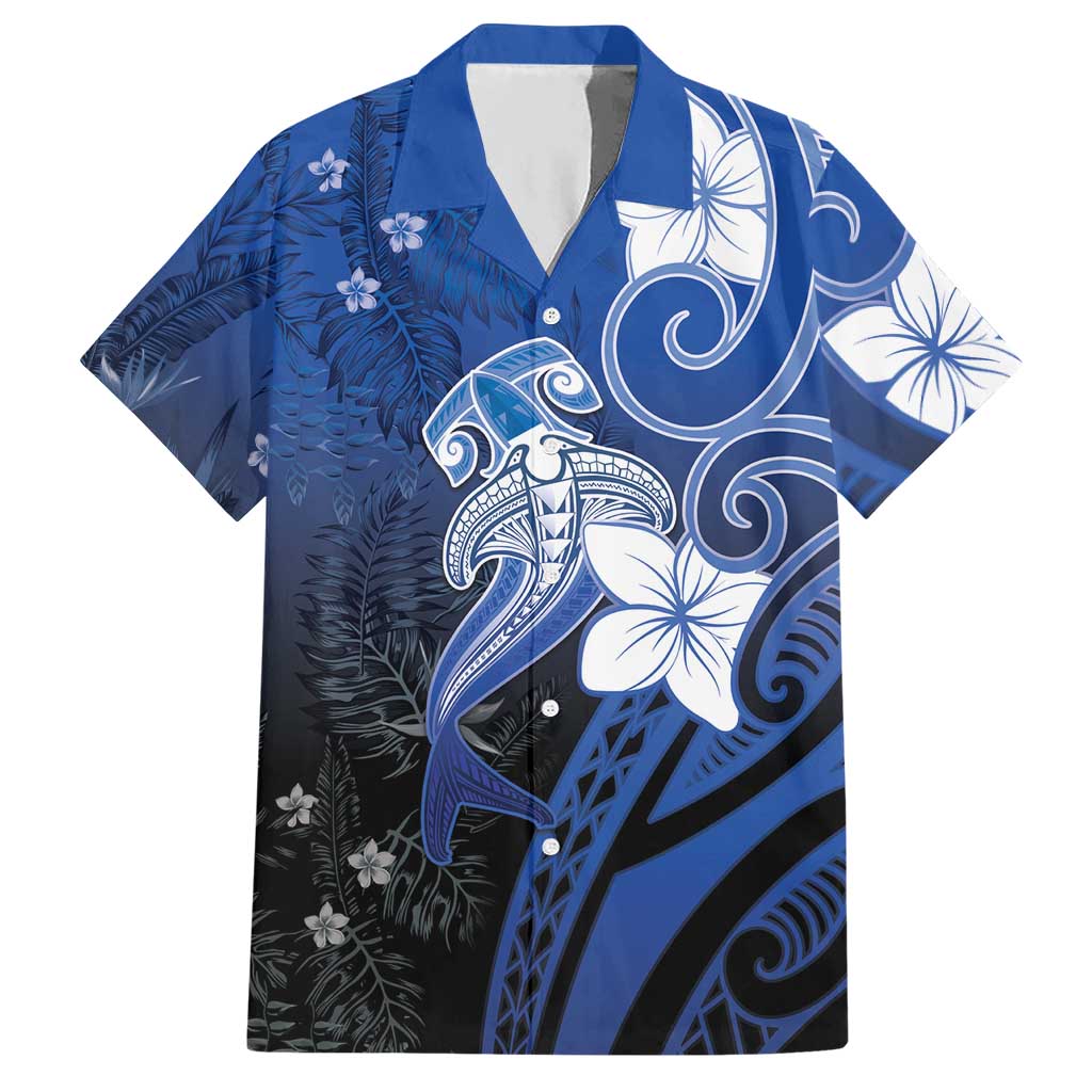 Polynesia Hammerhead Shark Hawaiian Shirt Blue Tribal Pattern With Plumeria LT05 Blue - Polynesian Pride