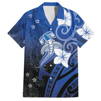 Polynesia Hammerhead Shark Hawaiian Shirt Blue Tribal Pattern With Plumeria LT05 Blue - Polynesian Pride