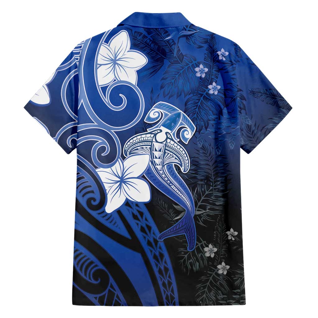 Polynesia Hammerhead Shark Hawaiian Shirt Blue Tribal Pattern With Plumeria LT05 - Polynesian Pride