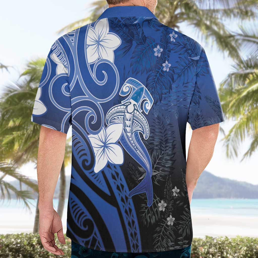 Polynesia Hammerhead Shark Hawaiian Shirt Blue Tribal Pattern With Plumeria LT05 - Polynesian Pride