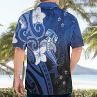 Polynesia Hammerhead Shark Hawaiian Shirt Blue Tribal Pattern With Plumeria LT05 - Polynesian Pride