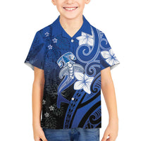 Polynesia Hammerhead Shark Hawaiian Shirt Blue Tribal Pattern With Plumeria LT05 - Polynesian Pride