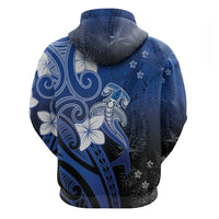Polynesia Hammerhead Shark Hoodie Blue Tribal Pattern With Plumeria LT05 - Polynesian Pride