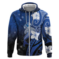 Polynesia Hammerhead Shark Hoodie Blue Tribal Pattern With Plumeria LT05 Zip Hoodie Blue - Polynesian Pride