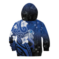 Polynesia Hammerhead Shark Kid Hoodie Blue Tribal Pattern With Plumeria LT05 - Polynesian Pride
