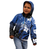 Polynesia Hammerhead Shark Kid Hoodie Blue Tribal Pattern With Plumeria LT05 - Polynesian Pride