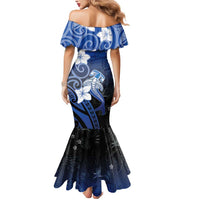 Polynesia Hammerhead Shark Mermaid Dress Blue Tribal Pattern With Plumeria - Polynesian Pride
