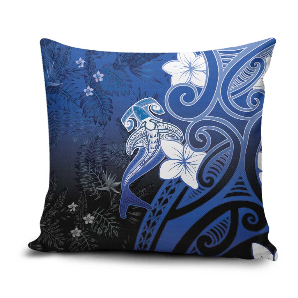 Polynesia Hammerhead Shark Pillow Cover Blue Tribal Pattern With Plumeria LT05 Blue - Polynesian Pride
