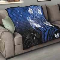 Polynesia Hammerhead Shark Quilt Blue Tribal Pattern With Plumeria LT05 - Polynesian Pride