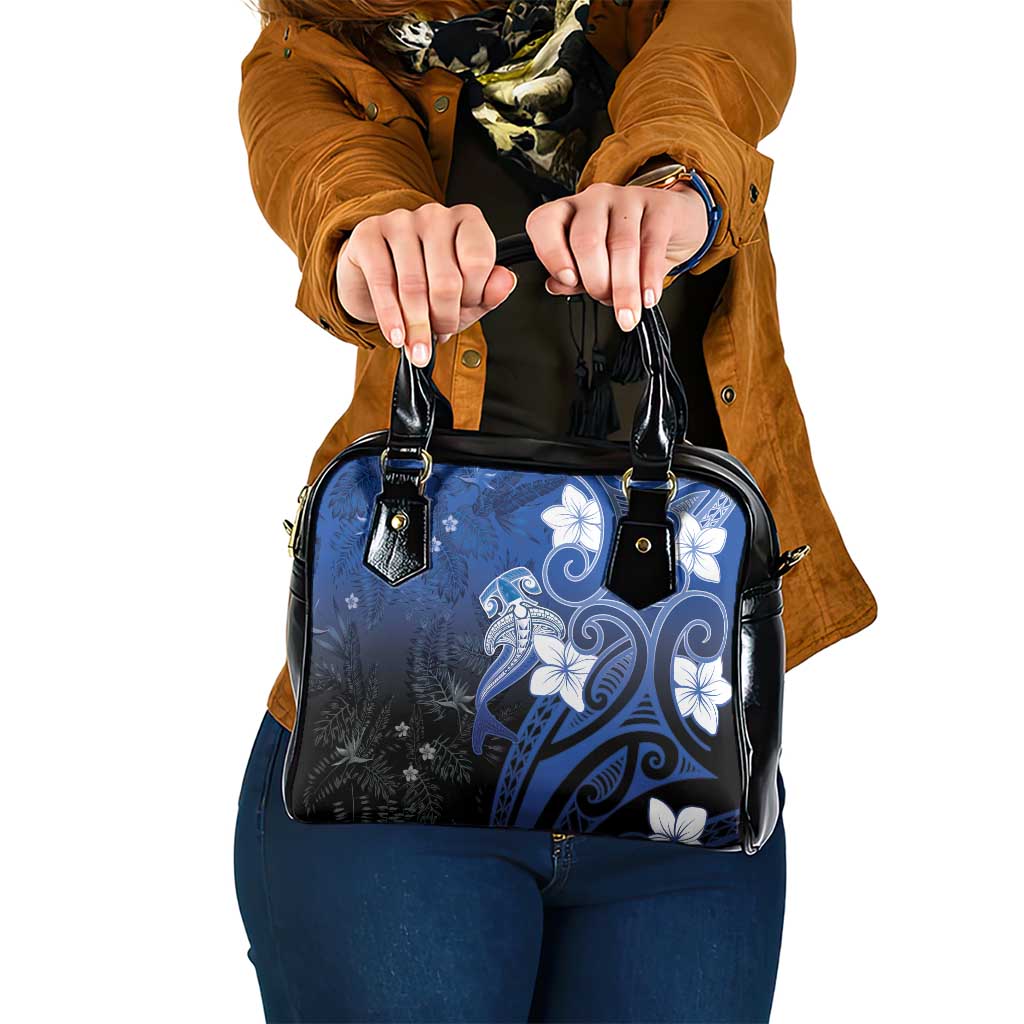 Polynesia Hammerhead Shark Shoulder Handbag Blue Tribal Pattern With Plumeria LT05 One Size Blue - Polynesian Pride