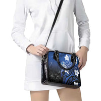 Polynesia Hammerhead Shark Shoulder Handbag Blue Tribal Pattern With Plumeria - Polynesian Pride