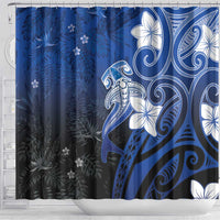 Polynesia Hammerhead Shark Shower Curtain Blue Tribal Pattern With Plumeria LT05 - Polynesian Pride