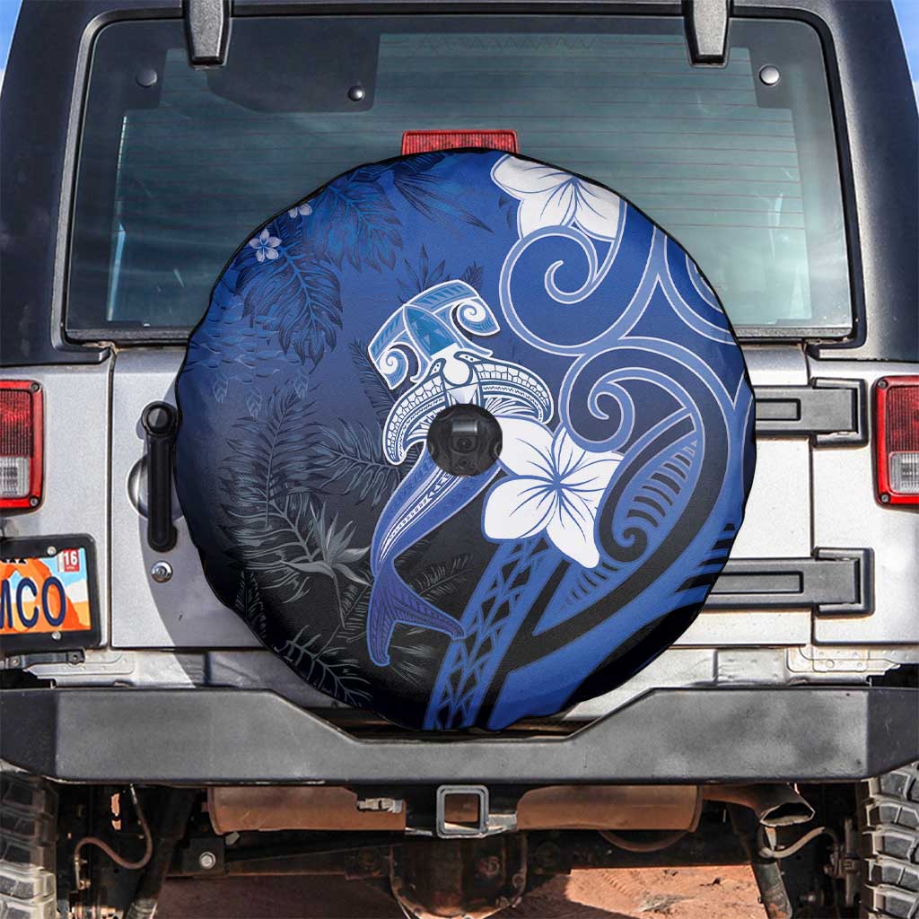 Polynesia Hammerhead Shark Spare Tire Cover Blue Tribal Pattern With Plumeria LT05 Blue - Polynesian Pride