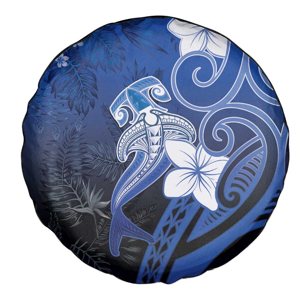 Polynesia Hammerhead Shark Spare Tire Cover Blue Tribal Pattern With Plumeria LT05 - Polynesian Pride