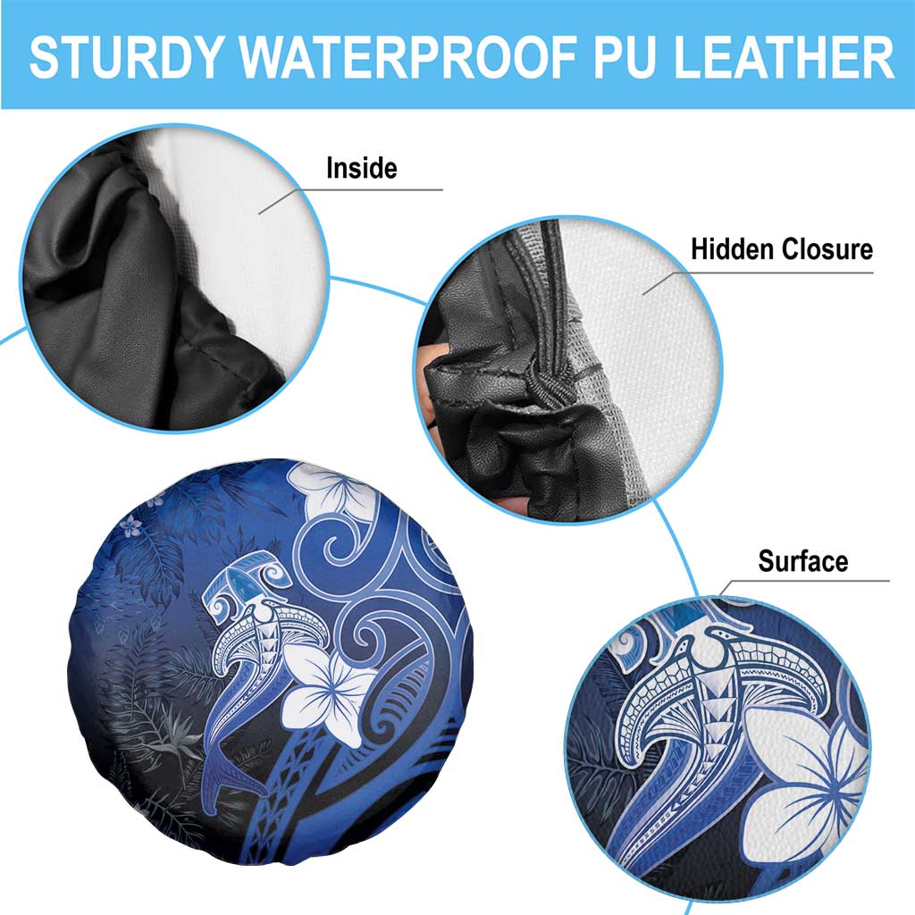 Polynesia Hammerhead Shark Spare Tire Cover Blue Tribal Pattern With Plumeria LT05 - Polynesian Pride