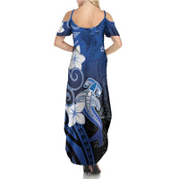 Polynesia Hammerhead Shark Summer Maxi Dress Blue Tribal Pattern With Plumeria LT05 - Polynesian Pride