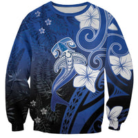 Polynesia Hammerhead Shark Sweatshirt Blue Tribal Pattern With Plumeria - Polynesian Pride
