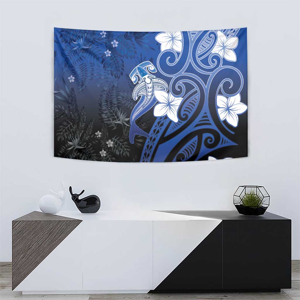 Polynesia Hammerhead Shark Tapestry Blue Tribal Pattern With Plumeria LT05 - Polynesian Pride
