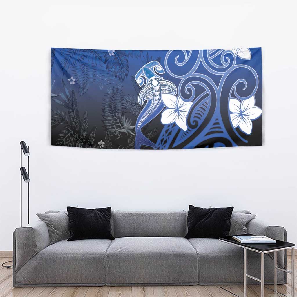 Polynesia Hammerhead Shark Tapestry Blue Tribal Pattern With Plumeria LT05 - Polynesian Pride