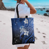 Polynesia Hammerhead Shark Tote Bag Blue Tribal Pattern With Plumeria LT05 - Polynesian Pride