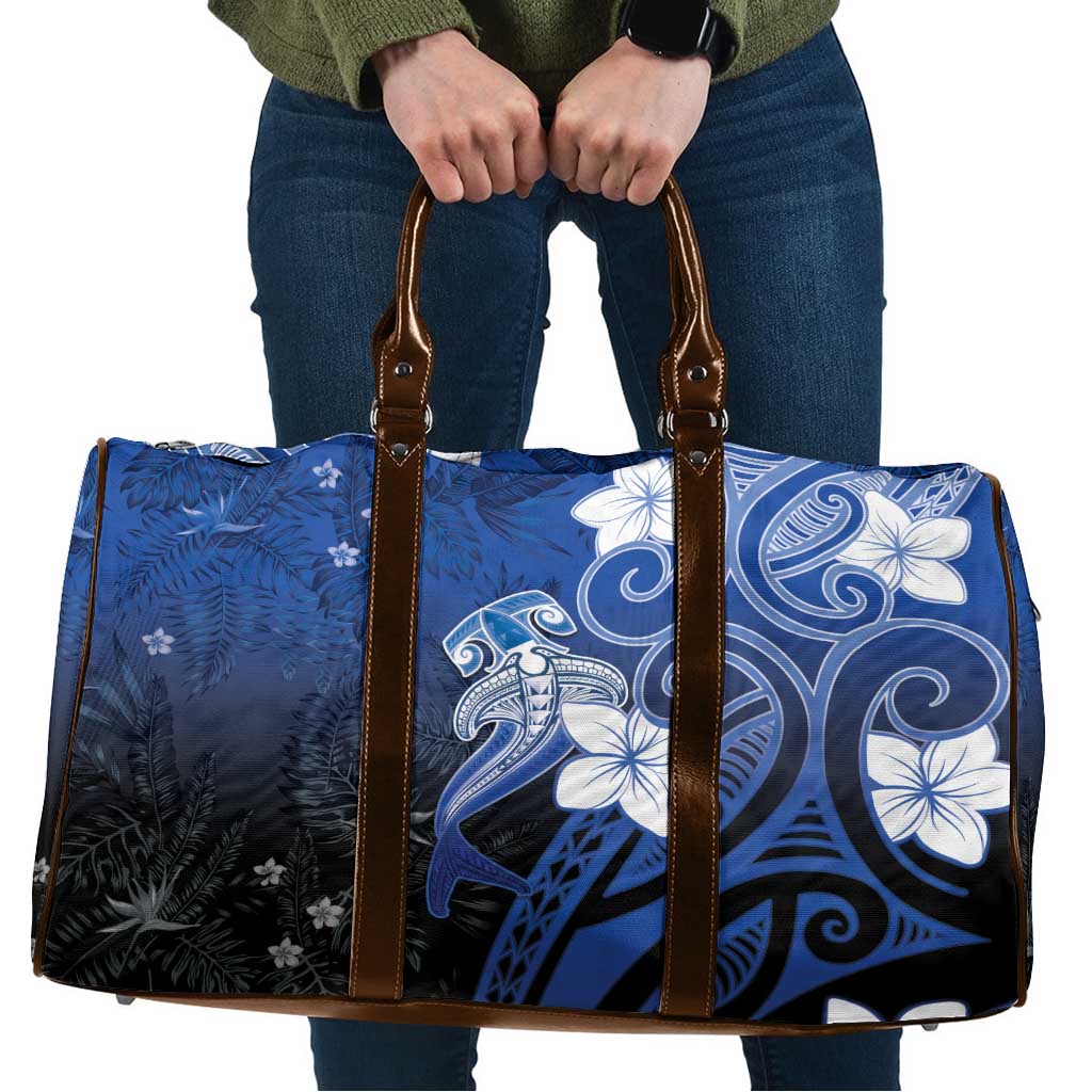 Polynesia Hammerhead Shark Travel Bag Blue Tribal Pattern With Plumeria LT05 Blue - Polynesian Pride