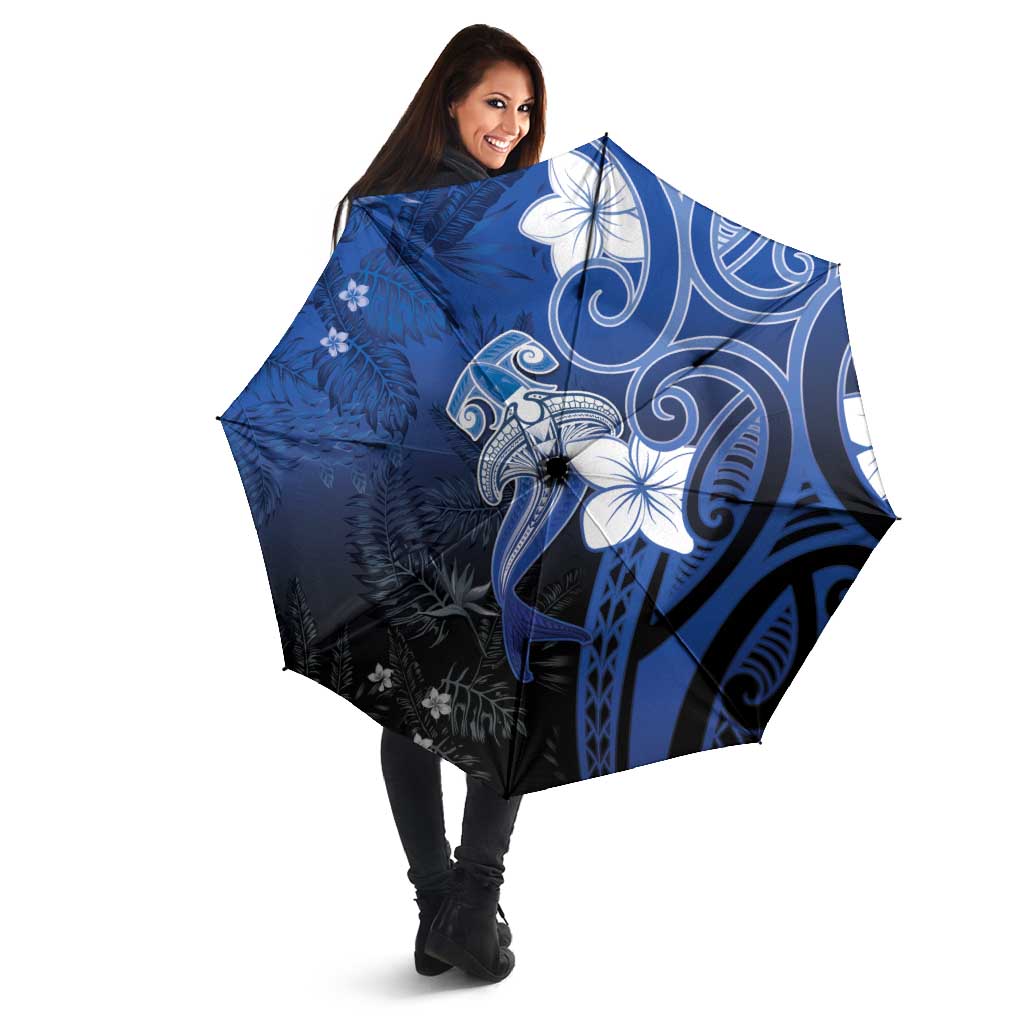 Polynesia Hammerhead Shark Umbrella Blue Tribal Pattern With Plumeria LT05 - Polynesian Pride