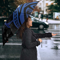 Polynesia Hammerhead Shark Umbrella Blue Tribal Pattern With Plumeria LT05 - Polynesian Pride