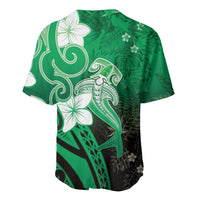 Polynesia Hammerhead Shark Baseball Jersey Green Tribal Pattern With Plumeria - Polynesian Pride