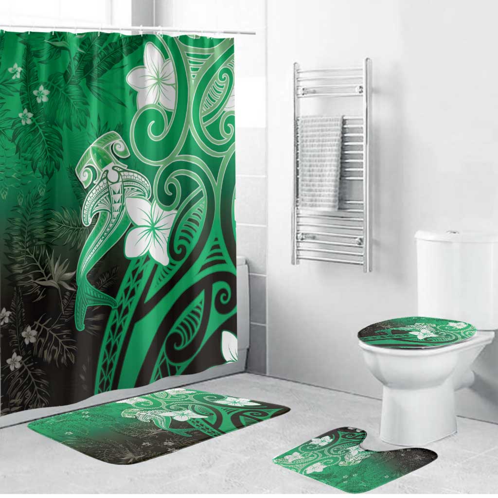 Polynesia Hammerhead Shark Bathroom Set Green Tribal Pattern With Plumeria LT05 Bathroom Set (4 pcs) Green - Polynesian Pride