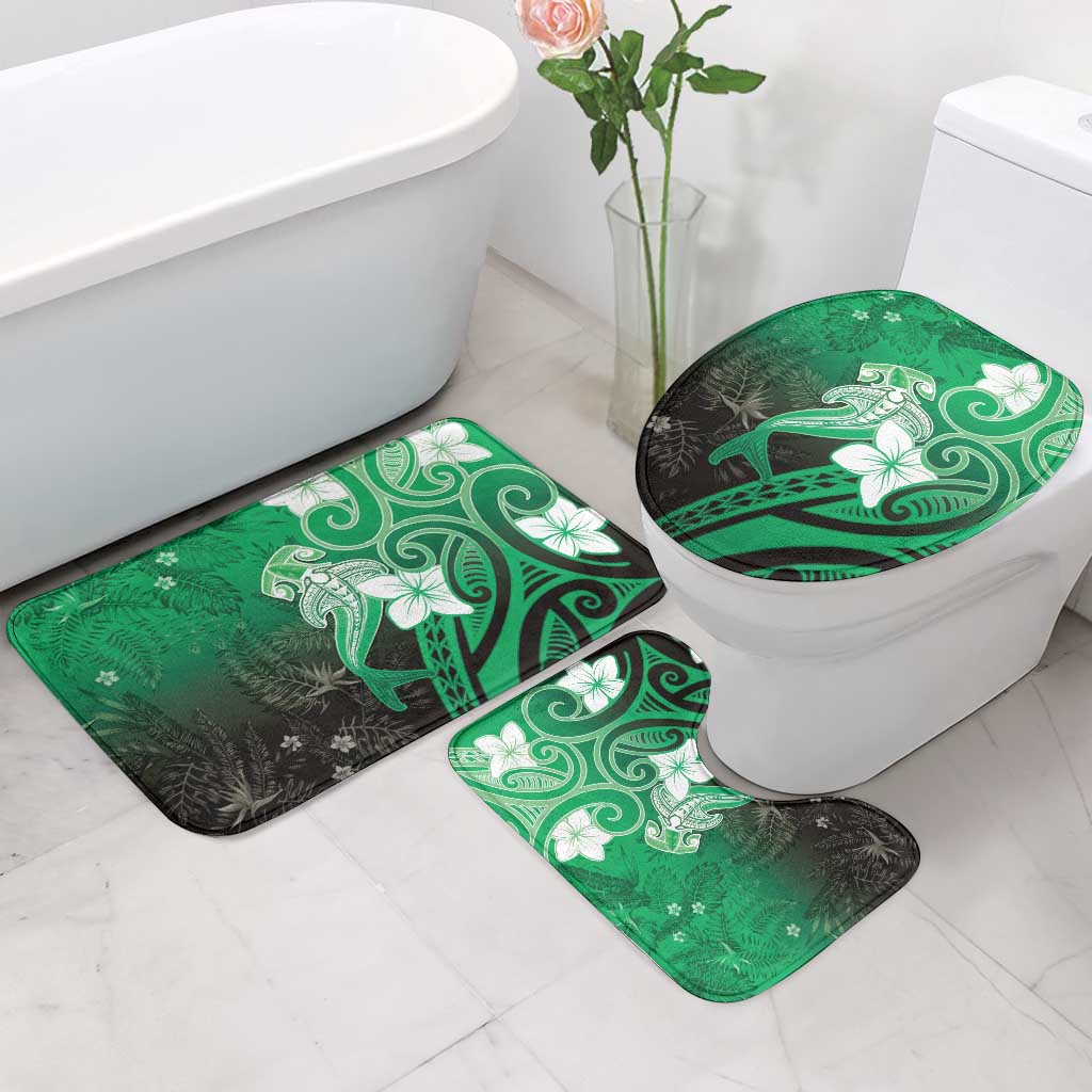 Polynesia Hammerhead Shark Bathroom Set Green Tribal Pattern With Plumeria LT05 - Polynesian Pride