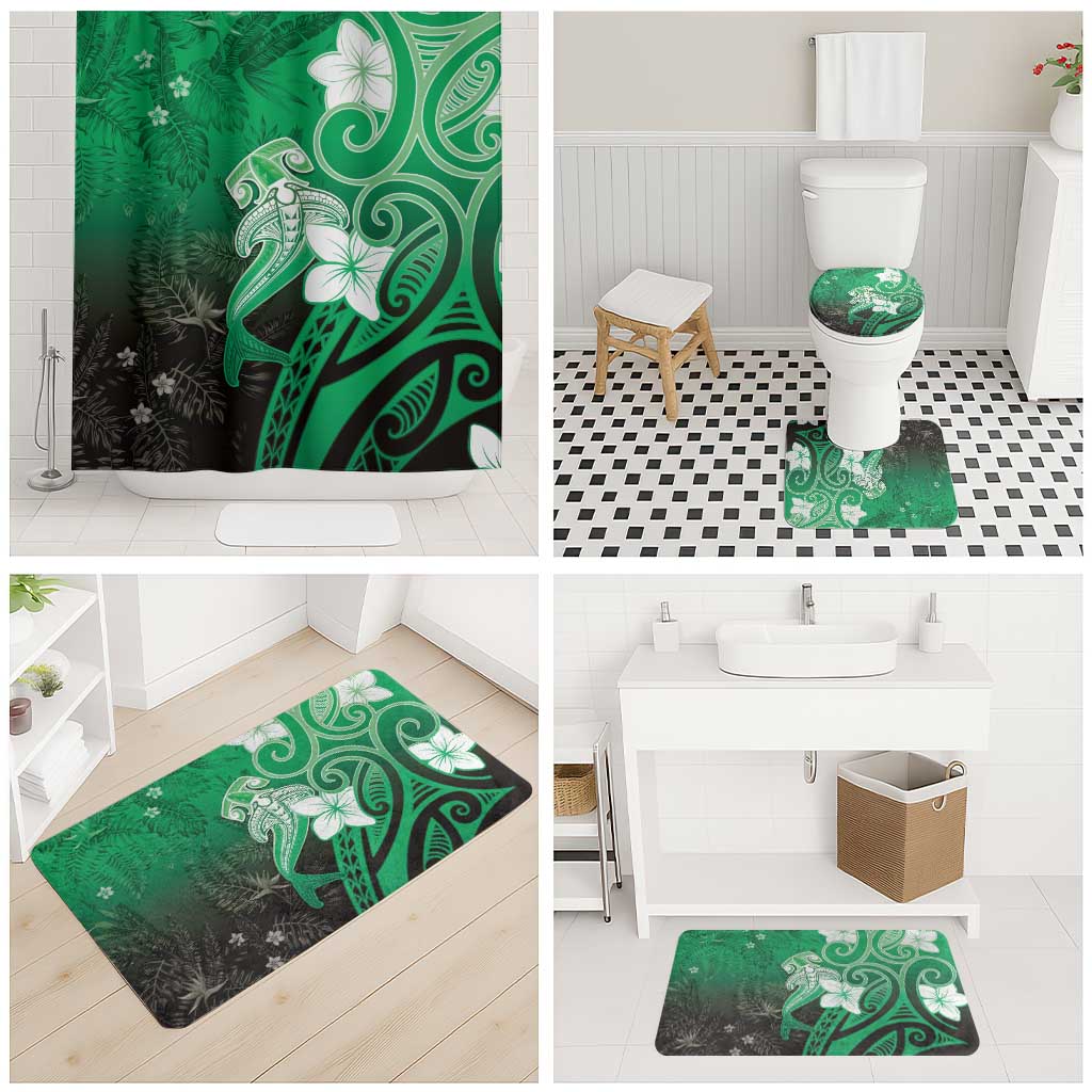 Polynesia Hammerhead Shark Bathroom Set Green Tribal Pattern With Plumeria LT05 - Polynesian Pride