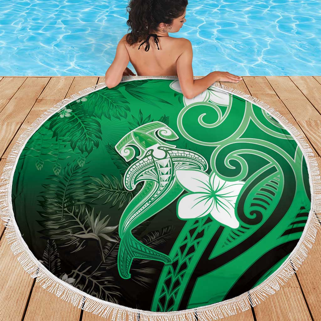 Polynesia Hammerhead Shark Beach Blanket Green Tribal Pattern With Plumeria LT05 - Polynesian Pride