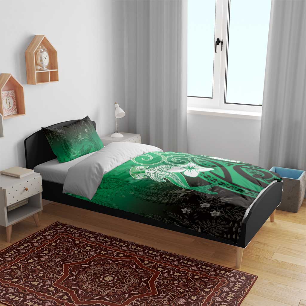 Polynesia Hammerhead Shark Bedding Set Green Tribal Pattern With Plumeria LT05 - Polynesian Pride