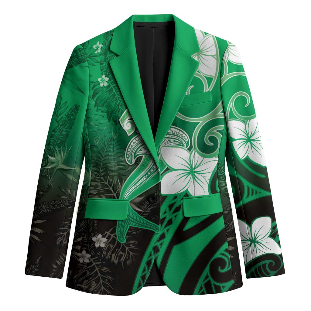 Polynesia Hammerhead Shark Blazer Green Tribal Pattern With Plumeria LT05 Unisex Green - Polynesian Pride