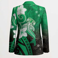 Polynesia Hammerhead Shark Blazer Green Tribal Pattern With Plumeria LT05 - Polynesian Pride