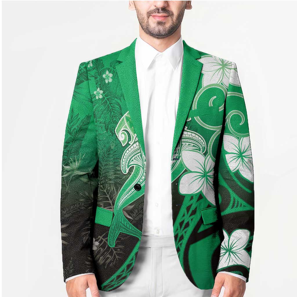 Polynesia Hammerhead Shark Blazer Green Tribal Pattern With Plumeria LT05 - Polynesian Pride
