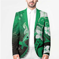 Polynesia Hammerhead Shark Blazer Green Tribal Pattern With Plumeria LT05 - Polynesian Pride