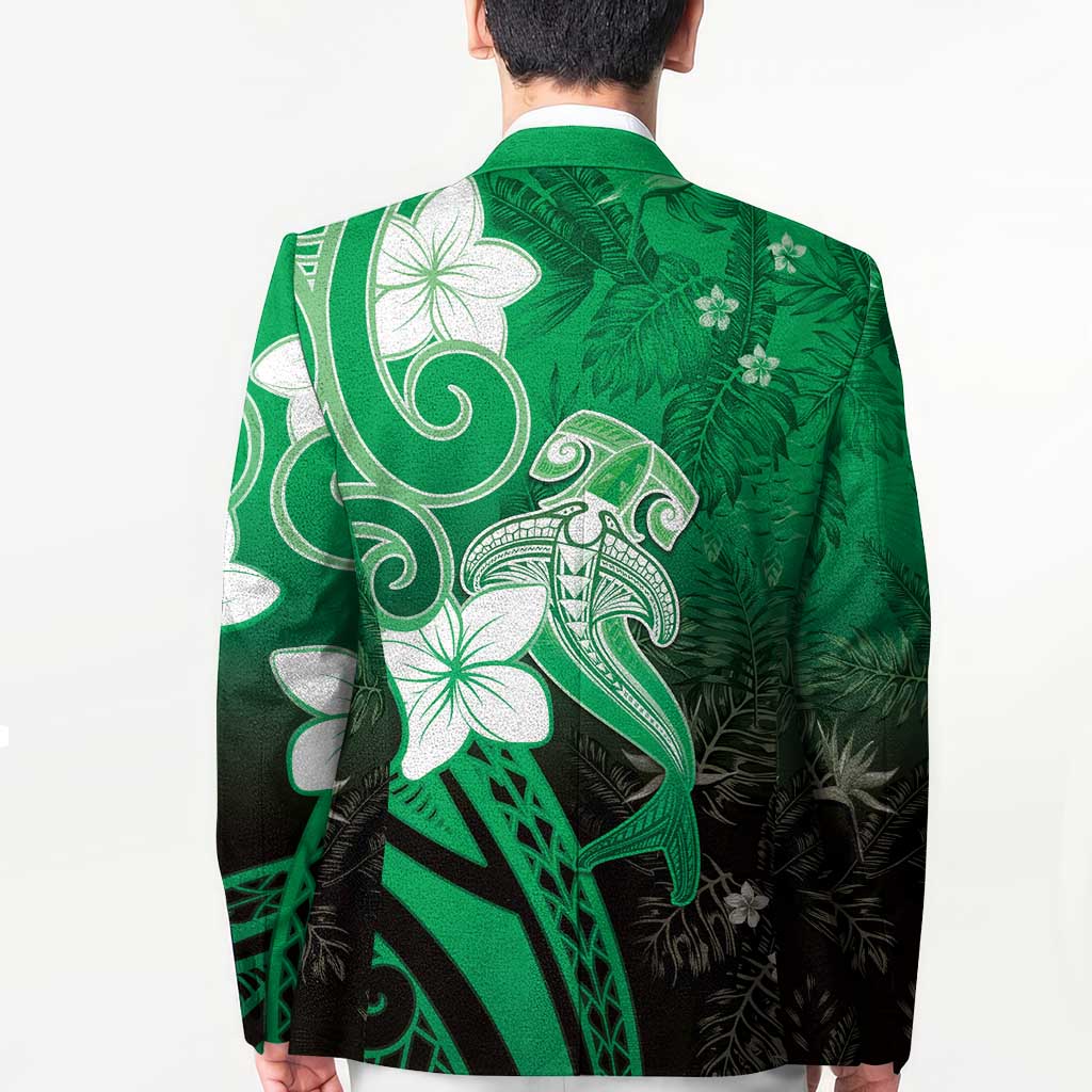 Polynesia Hammerhead Shark Blazer Green Tribal Pattern With Plumeria LT05 - Polynesian Pride