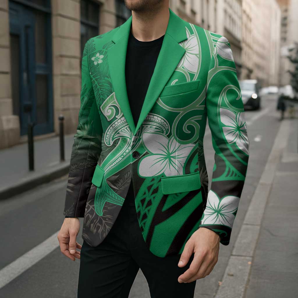 Polynesia Hammerhead Shark Blazer Green Tribal Pattern With Plumeria LT05 - Polynesian Pride