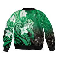 Polynesia Hammerhead Shark Bomber Jacket Green Tribal Pattern With Plumeria LT05 - Polynesian Pride